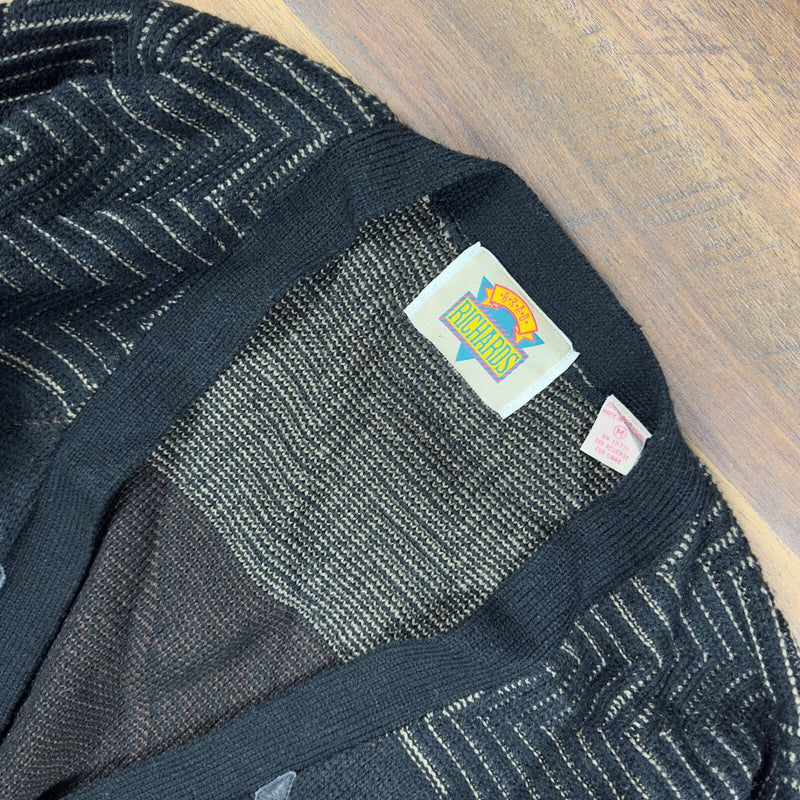 Vintage Brad Richards Black Geometric Knit Cardigan Mens M