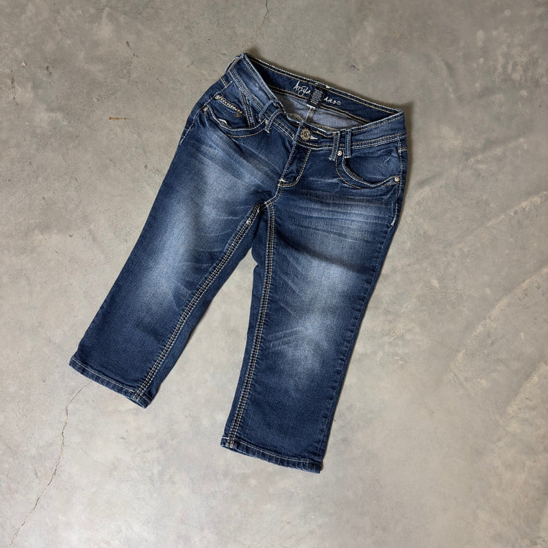 Y2K Ariya Jeans Capri Pants Womens 7/8 Blue Embroidered