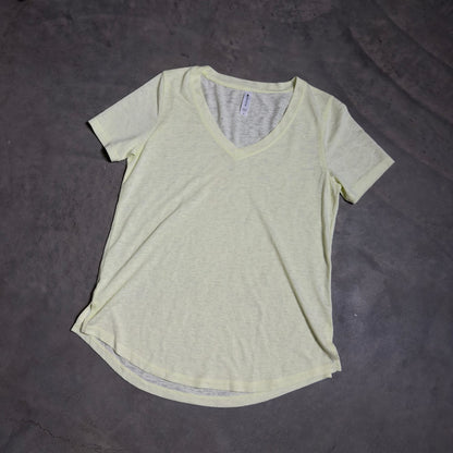Athleta V-Neck Slub Tee Womens S Pale Yellow Short Sleeve
