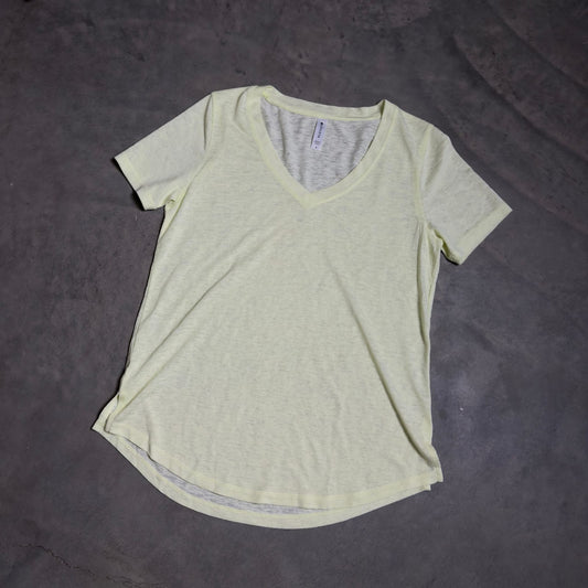 Athleta V-Neck Slub Tee Womens S Pale Yellow Short Sleeve