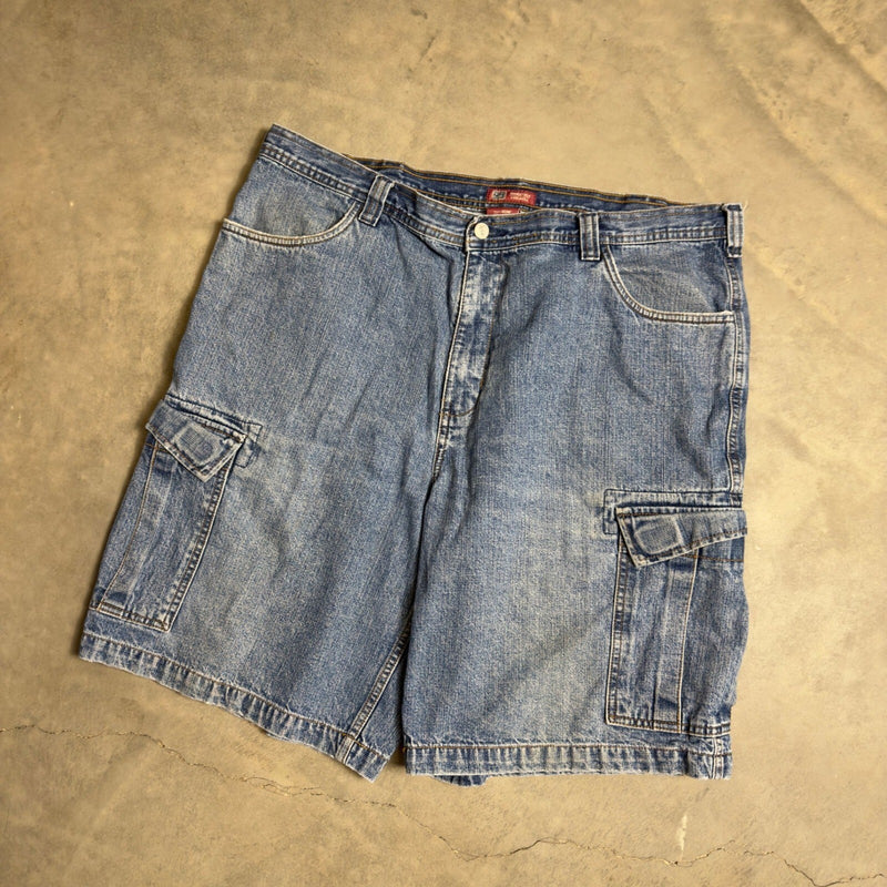 Vintage Faded Glory Cargo Denim Shorts Mens 40 Blue Baggy Y2K