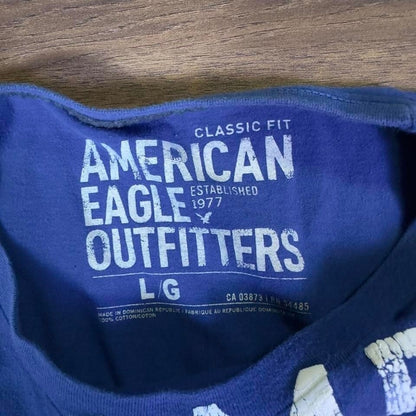 American Eagle Outfitters 1977 Long Sleeve Shirt Mens L Blue Y2K Vintage