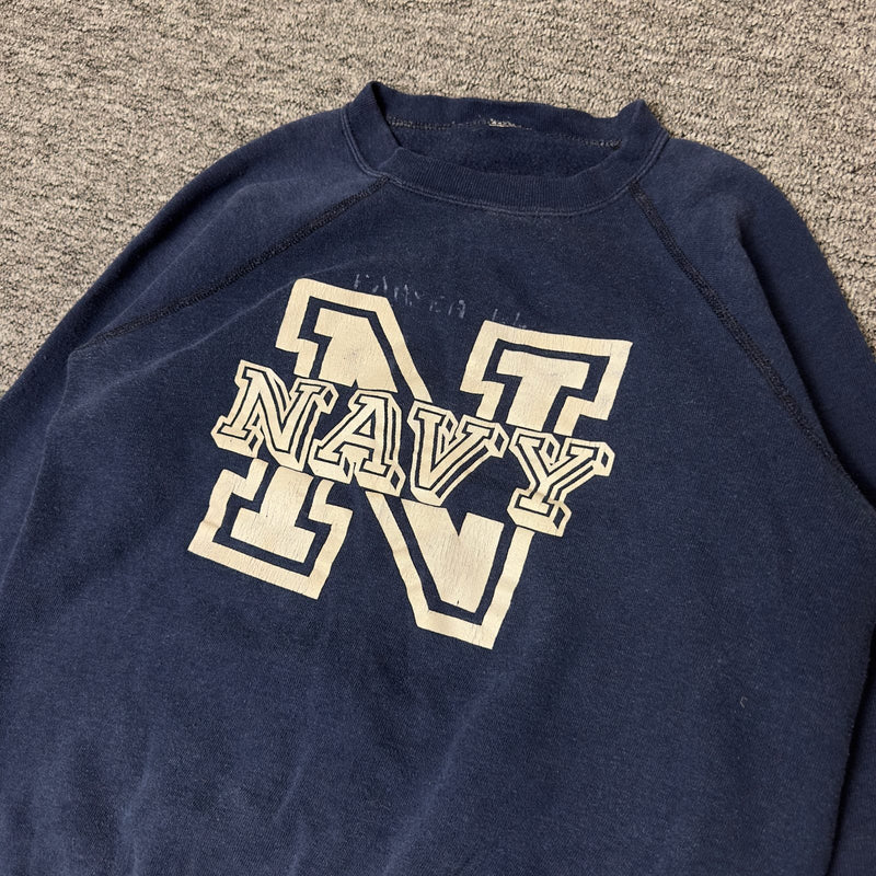 Navy Graphic Crewneck Sweatshirt Mens Faded Navy
