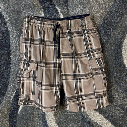 US Polo Assn Plaid Swim Trunks Mens L Tan Navy Board Shorts