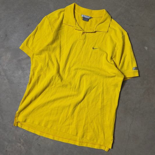 Y2K Nike Polo Shirt Mens Medium Yellow Sportswear Blokecore Streetwear Retro