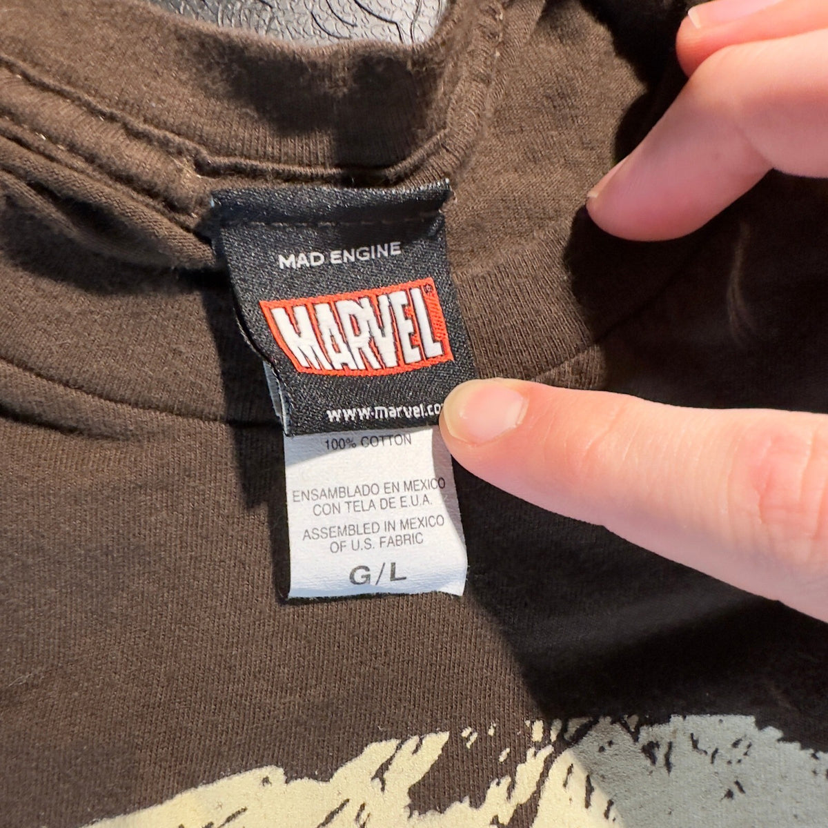 Y2K Marvel Mad Engine Punisher Skull T-Shirt Mens L Brown