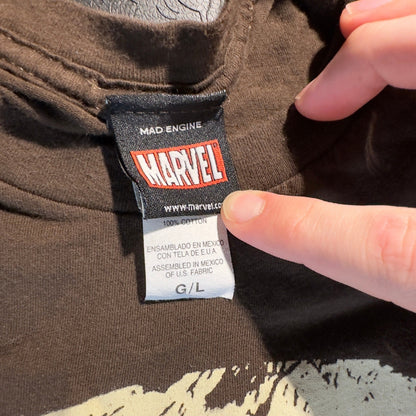 Y2K Marvel Mad Engine Punisher Skull T-Shirt Mens L Brown