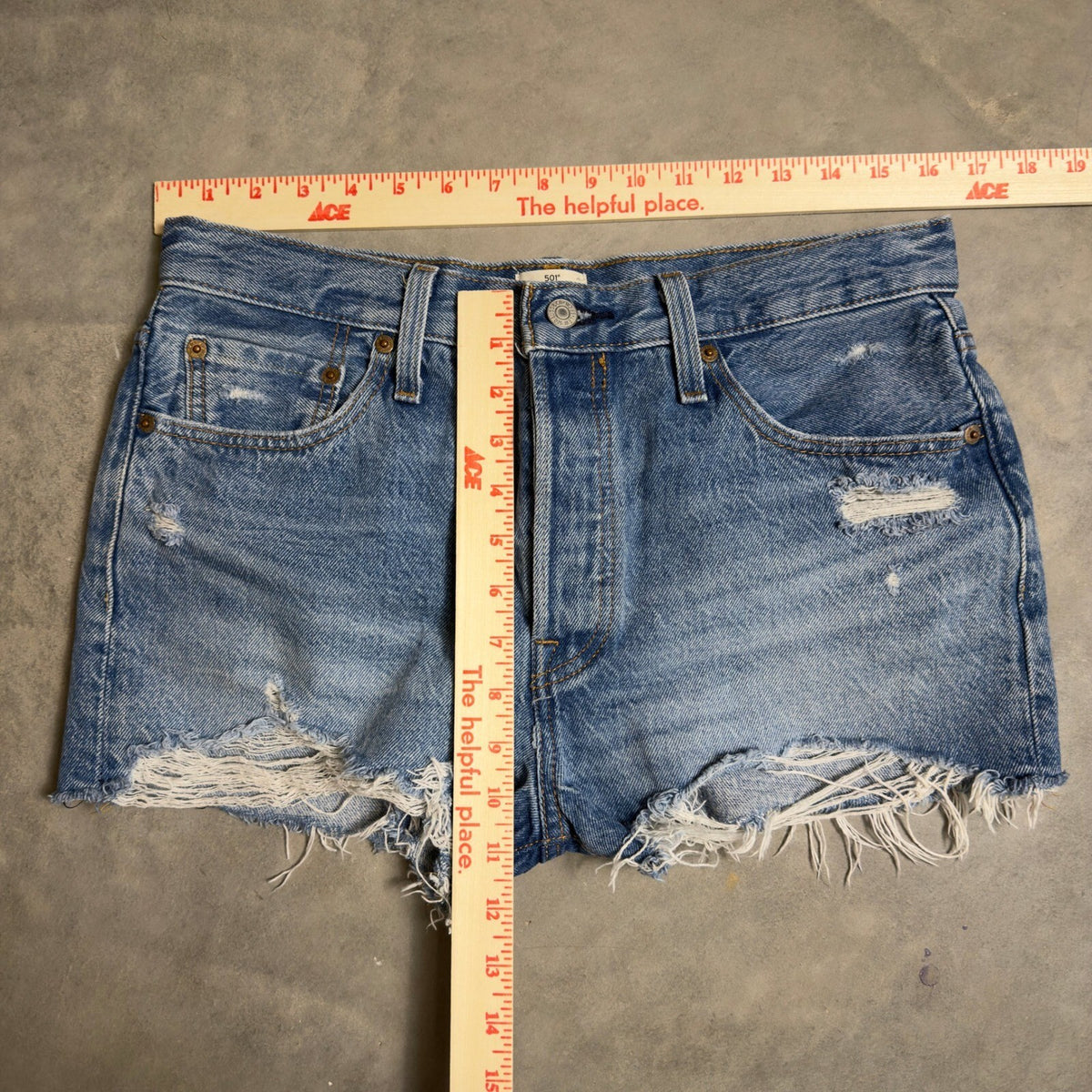 Levi's 501 Original Shorts Womens 29 Blue Distressed Retro