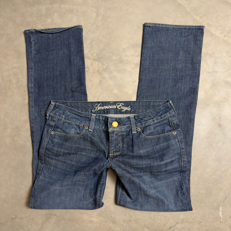 Y2K American Eagle 77 Straight Jeans Womens 6 Blue Low Rise