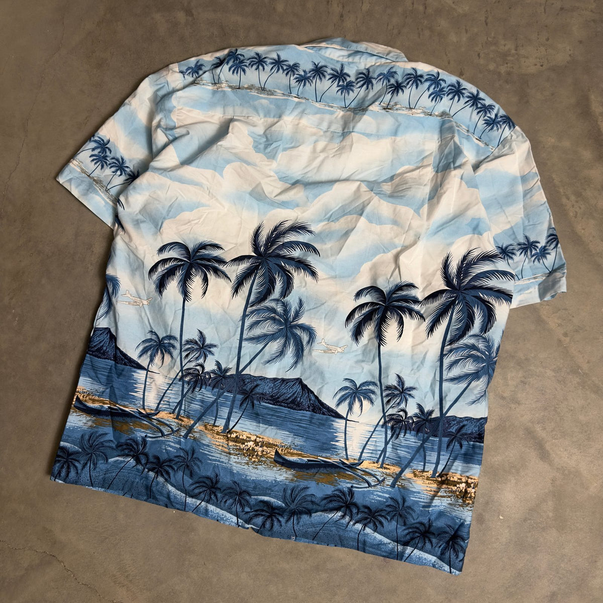 Vintage KY's Hawaiian Shirt Mens L Blue Palm Tree Cotton