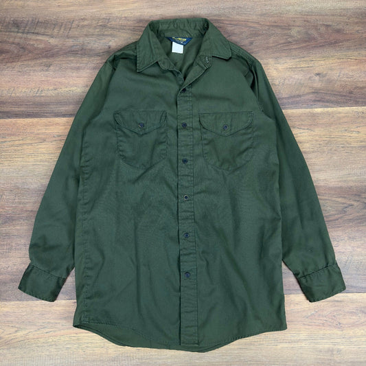 Vintage OshKosh Bgosh Mens Olive Green Workwear Utility Shirt Relaxed Fit 90s SR