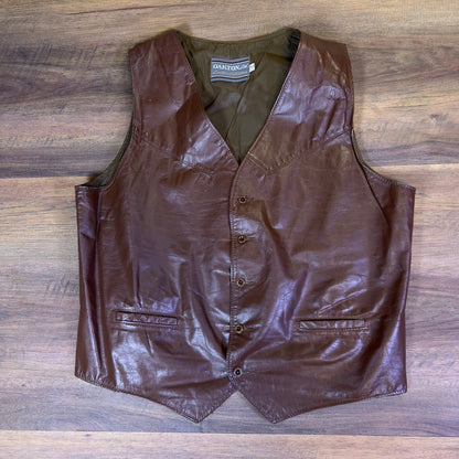 Vintage Oakton Ltd Brown Leather Western Vest Mens 54 Tall