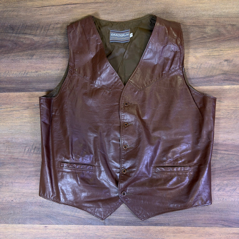 Vintage Oakton Ltd Brown Leather Western Vest Mens 54 Tall