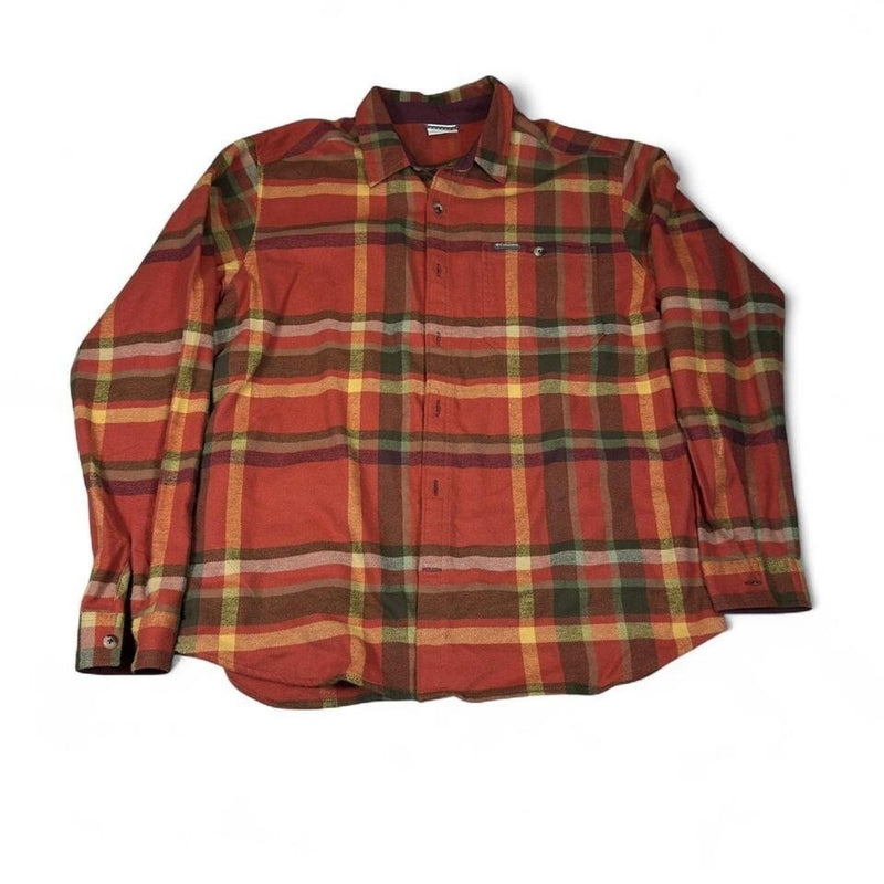 Columbia Plaid Flannel Button Up Shirt Red Green Mens L