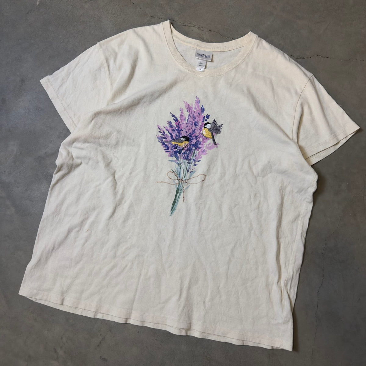 Liberty Lane Lavender Bird Floral Graphic Tee Womens 2X