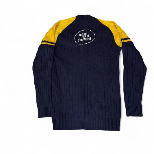 Vintage OsGo By Sunflower Ribbed V-Neck Sweater Navy Yellow