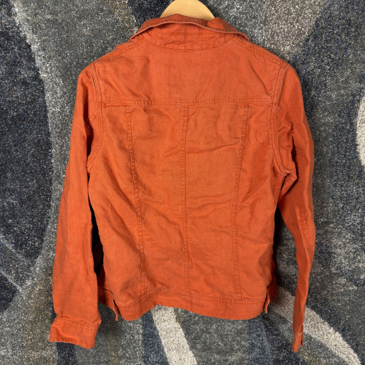 Eddie Bauer Linen Trucker Jacket Womens S Burnt Orange