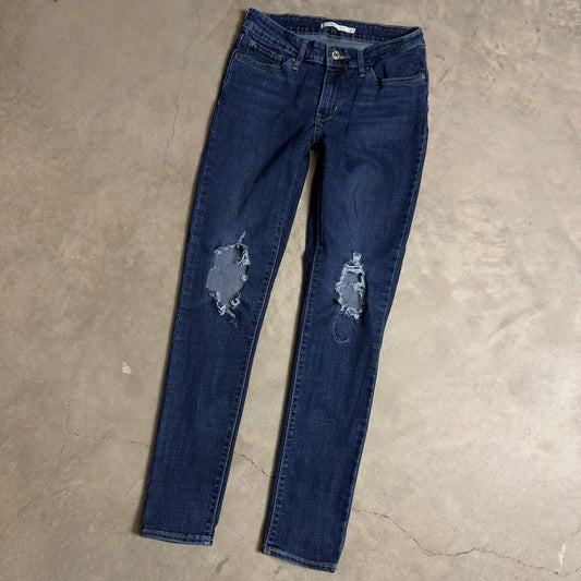Levi's 711 Skinny Jeans Womens 27x30 Dark Wash Distressed