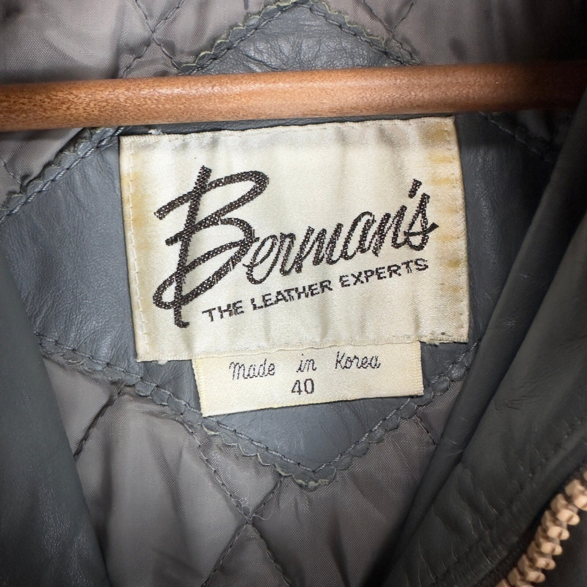 Bermans Vintage 80s Leather Bomber Jacket Grey Cafe Racer Western Mens 40 5011