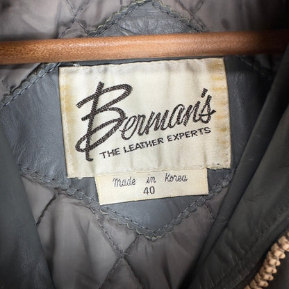 Bermans Vintage 80s Leather Bomber Jacket Grey Cafe Racer Western Mens 40 5011