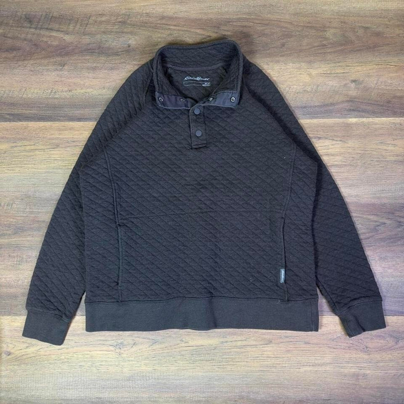 Eddie Bauer Quilted Pullover Henley Sweatshirt Mens M Brown