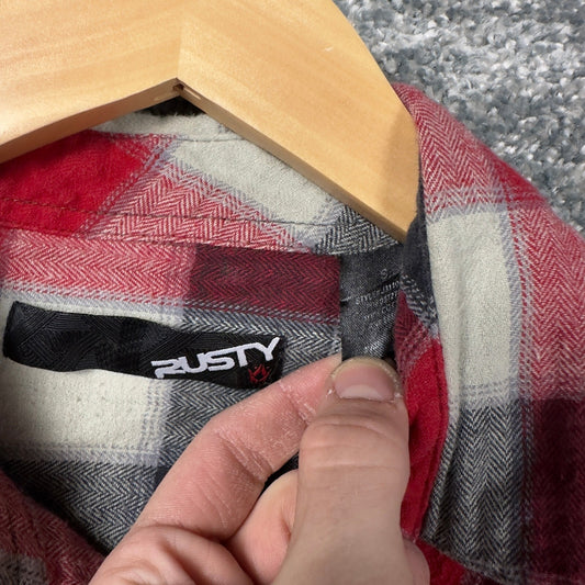 Y2K Rusty Plaid Flannel Shirt Mens S Red Black Surf Skater