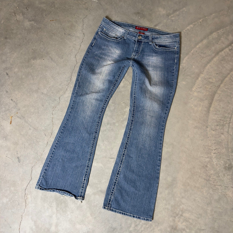 Vintage Red Rivet Flare Jeans Womens 15 Blue Medium Wash Y2K