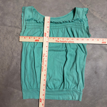 Y2K Old Navy Smocked Ruffle Tank Top Womens Large Teal Green Boho Fairycore