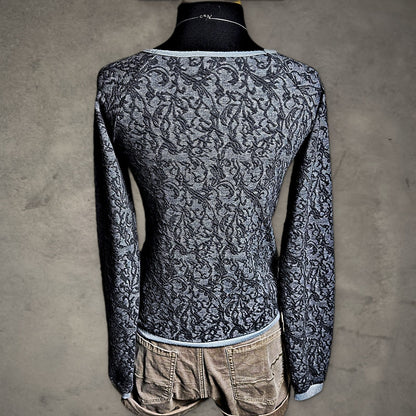 Daytrip Jeweled Floral Jacquard Knit Top Womens S Gray