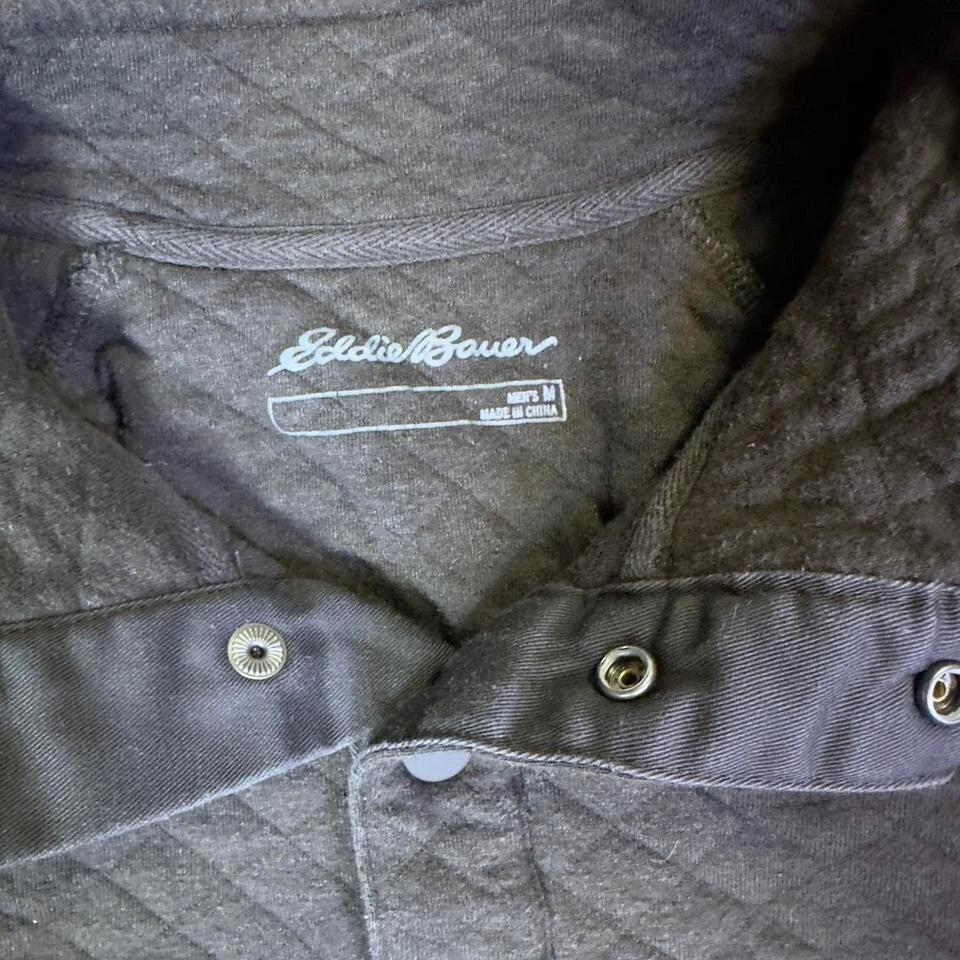 Eddie Bauer Quilted Pullover Henley Sweatshirt Mens M Brown