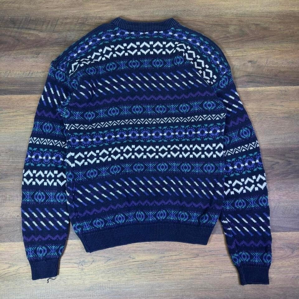 Free Fall Patterned Knit Sweater Men's M Navy Blue Crewneck