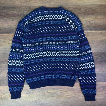 Free Fall Patterned Knit Sweater Men's M Navy Blue Crewneck