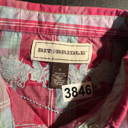 Bit & Bridle Western Pearl Snap Plaid Shirt Womens 1X Pink