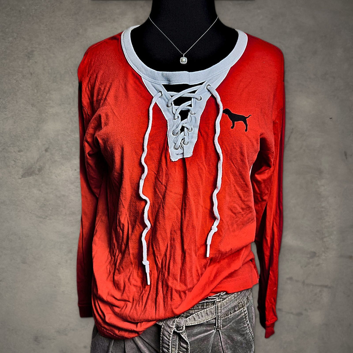 Victoria's Secret PINK Lace Up Long Sleeve Tee Womens XS Red
