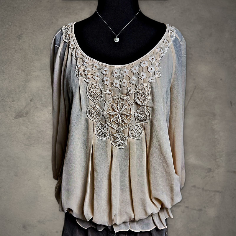 NWT Studio M Valentina Lace Blouse Womens XL Oyster Boho