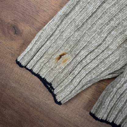 Vintage Ribbed Chenille Sweater Tan Beige Black Striped Y2K