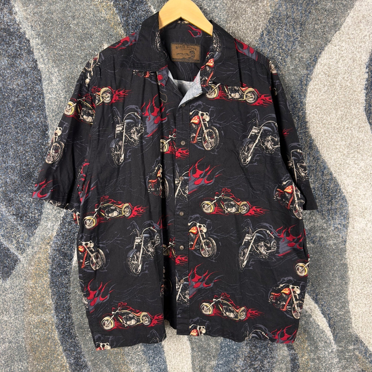 Vintage Bluff Creek Motorcycle Flame Shirt Mens XXL Black