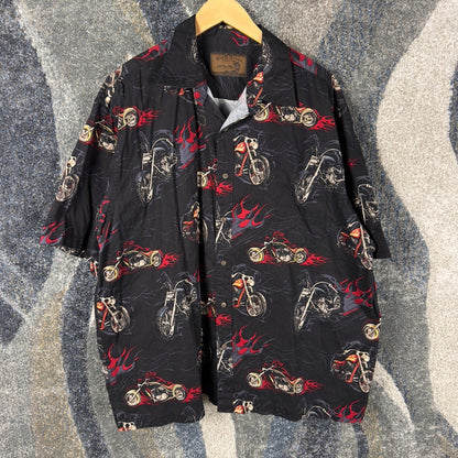 Vintage Bluff Creek Motorcycle Flame Shirt Mens XXL Black