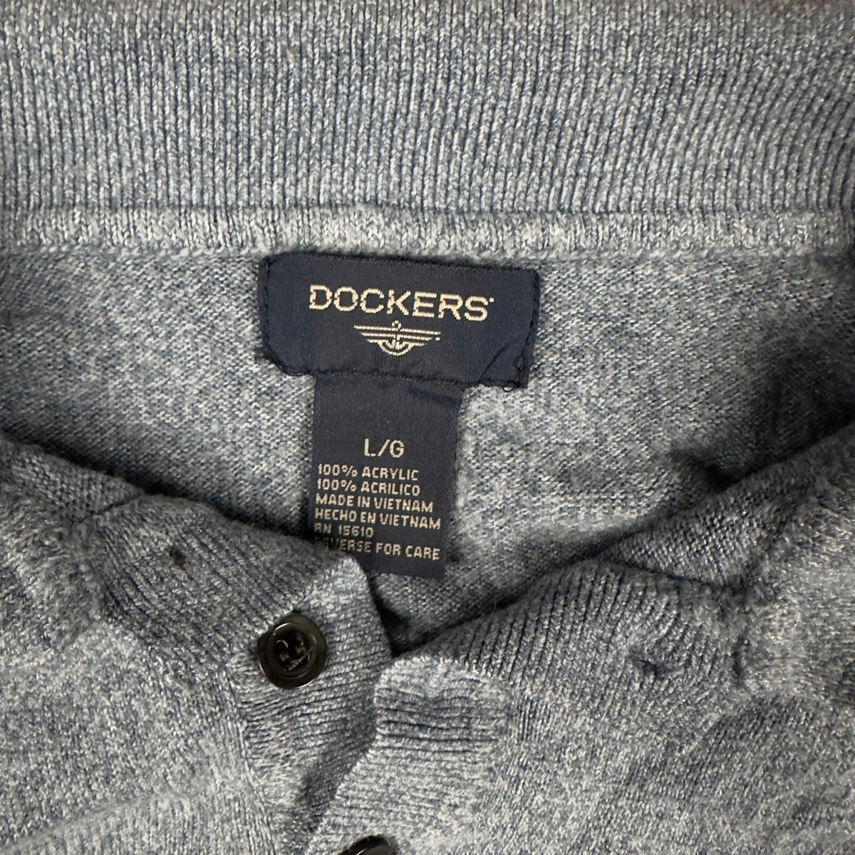 Vintage Dockers Long Sleeve Polo Sweater Mens L Heather Blue