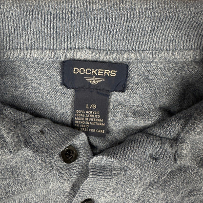 Vintage Dockers Long Sleeve Polo Sweater Mens L Heather Blue