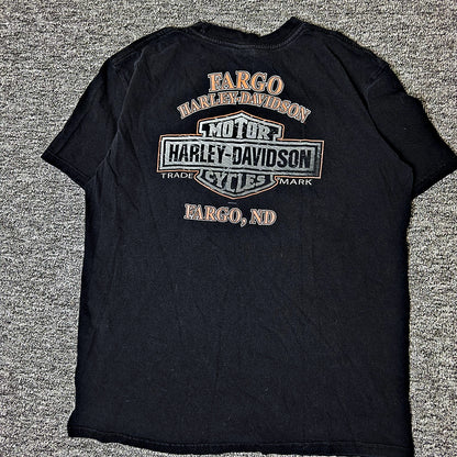 Harley Davidson Motorcycles Fargo ND Tee Mens L Black Biker