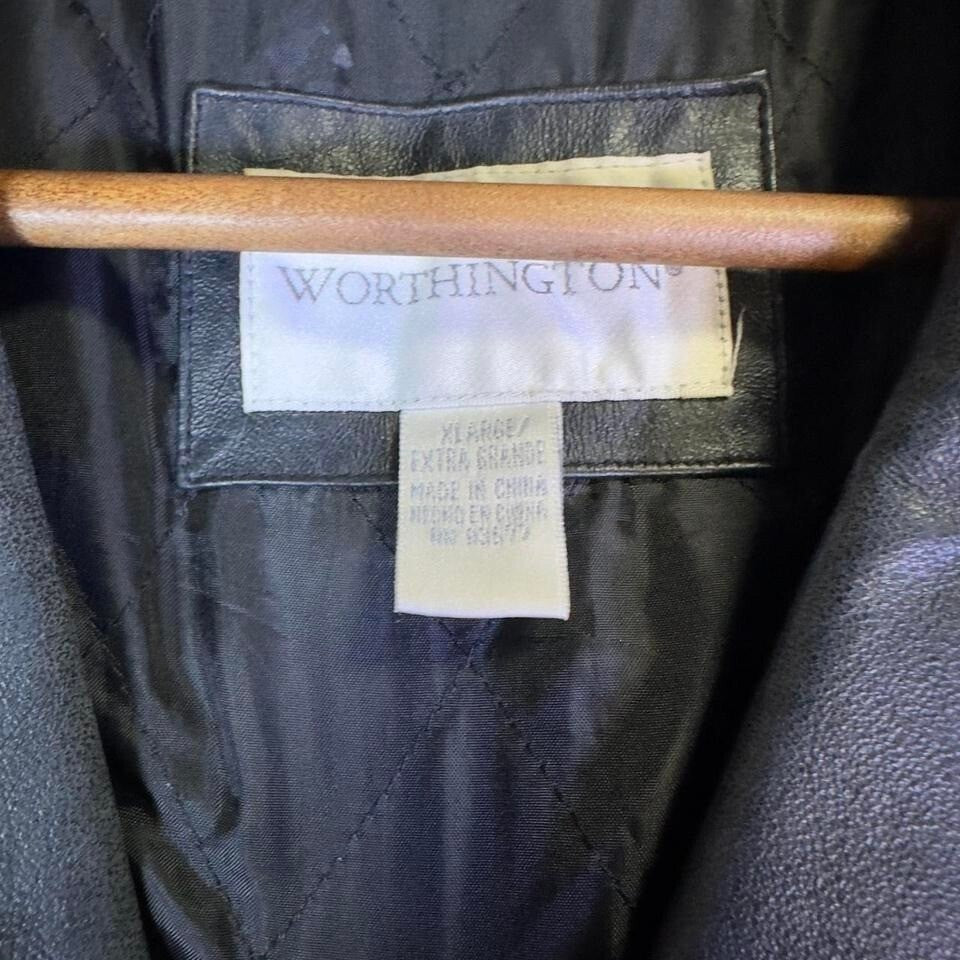 Worthington Genuine Leather Coat Women's XL Black Button Front