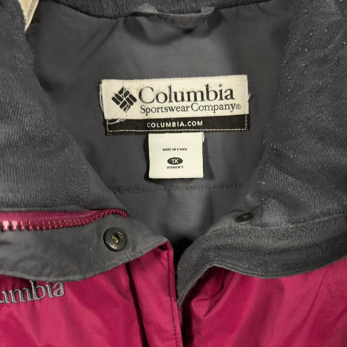 Vintage Columbia Ski Jacket Womens 1X Pink Gray Winter Coat