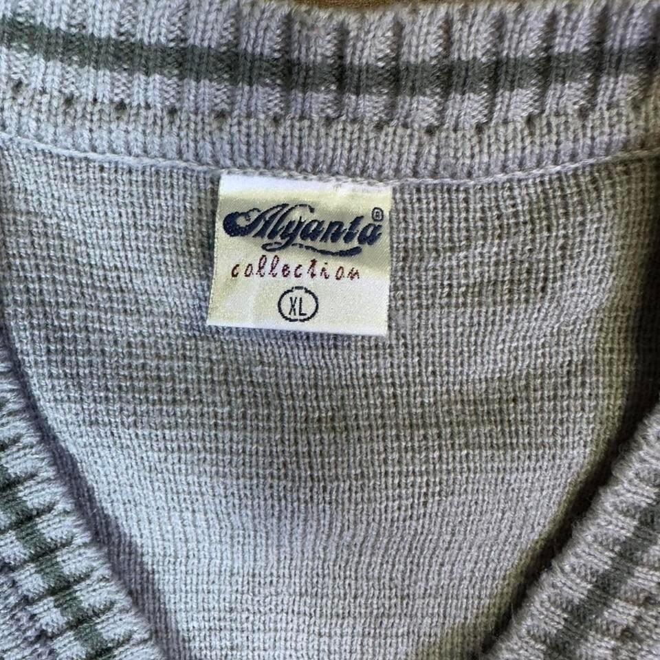 Vintage Mijanta Argyle V-Neck Sweater Mens XL Gray Green