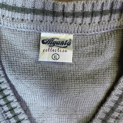 Vintage Mijanta Argyle V-Neck Sweater Mens XL Gray Green