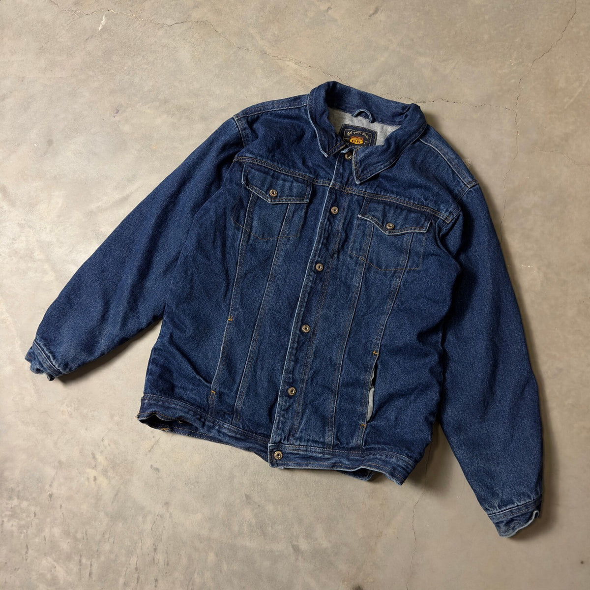 Vintage Route 66 Denim Trucker Jacket Mens 18 Blue Lined Workwear 90s Streetwear