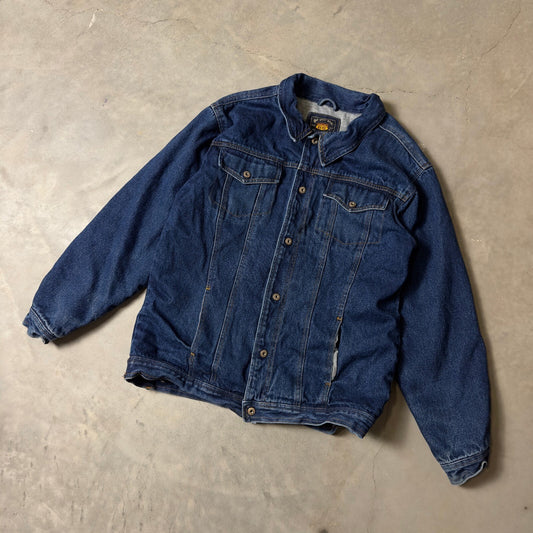 Vintage Route 66 Denim Trucker Jacket Mens 18 Blue Lined Workwear 90s Streetwear