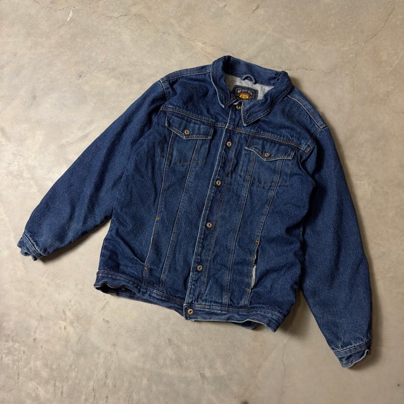 Vintage Route 66 Denim Trucker Jacket Mens 18 Blue Lined Workwear 90s Streetwear
