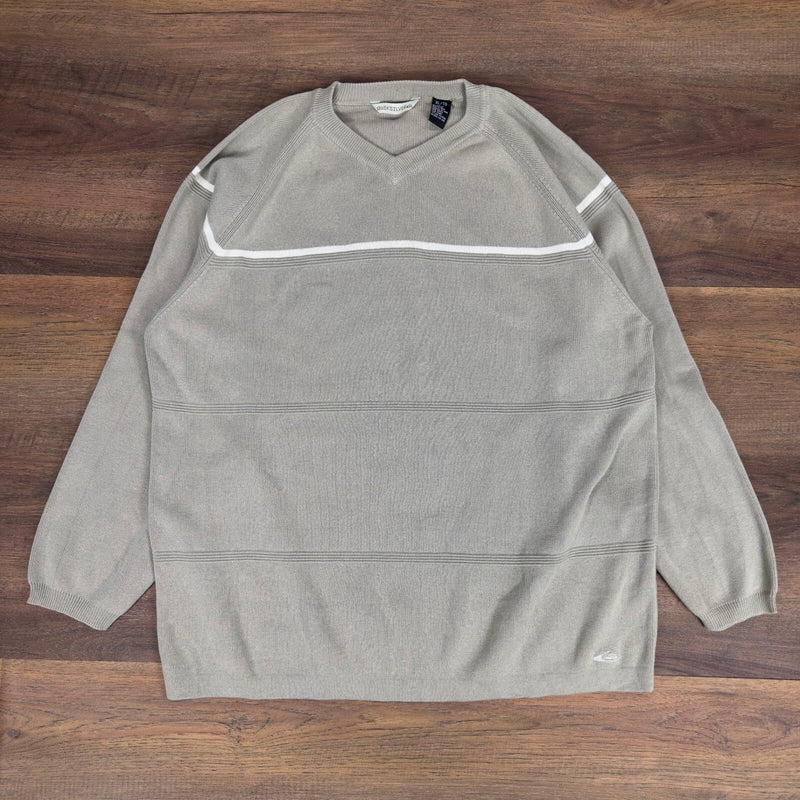 Vintage Quiksilver Men XL Sage Green Stripe V-Neck Sweater