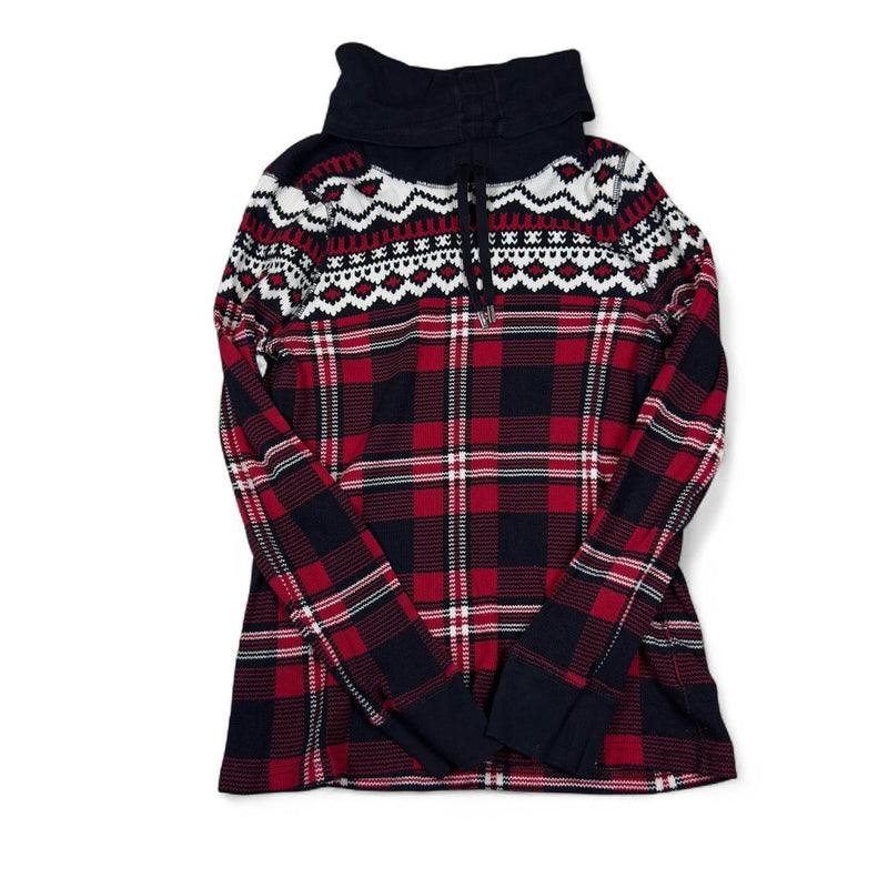 LRL Ralph Lauren Hoodie Women M Red Black Cotton Knit Plaid